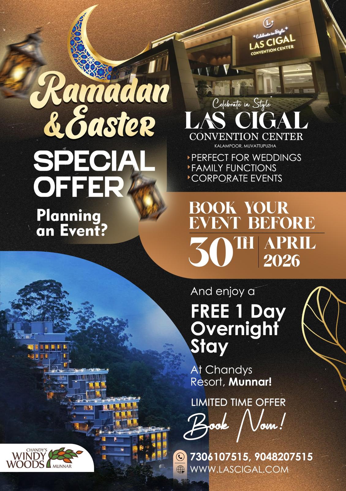 Ramadan & Easter Special Offer - Book your event before 30th April 2026 and enjoy a FREE 1 Day Overnight Stay at Chandys Resort Munnar